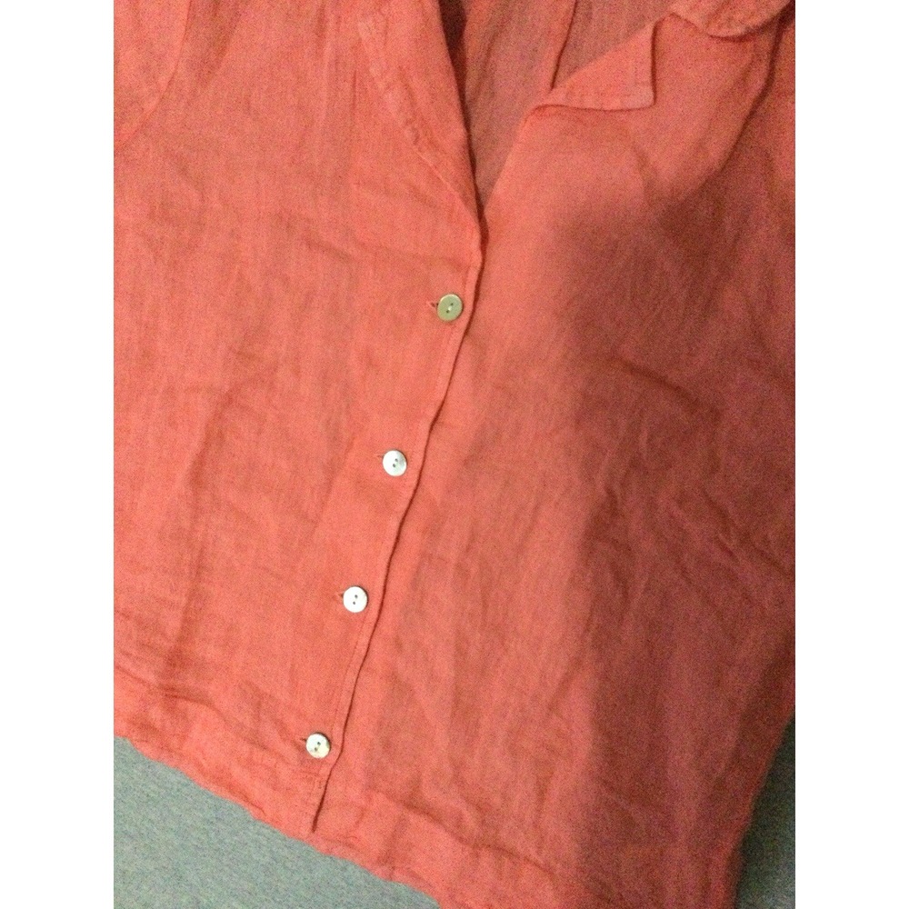 Bella Dahl Womens cropped Shirt Sz S orange Linen Button Front - Picture 9 of 11